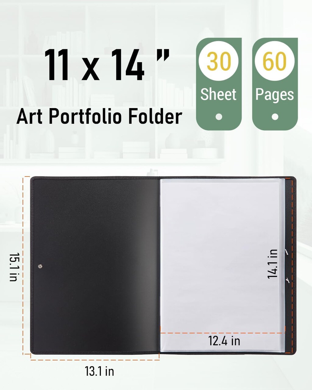 11x14" Art Portfolio Folder, 30 Pockets Display 60 Pages Art Painting Portfolio Binder with Clear Plastic Sleeves, Presentation Storage Book for Kids & Artists Artwork Drawing - (Black)
